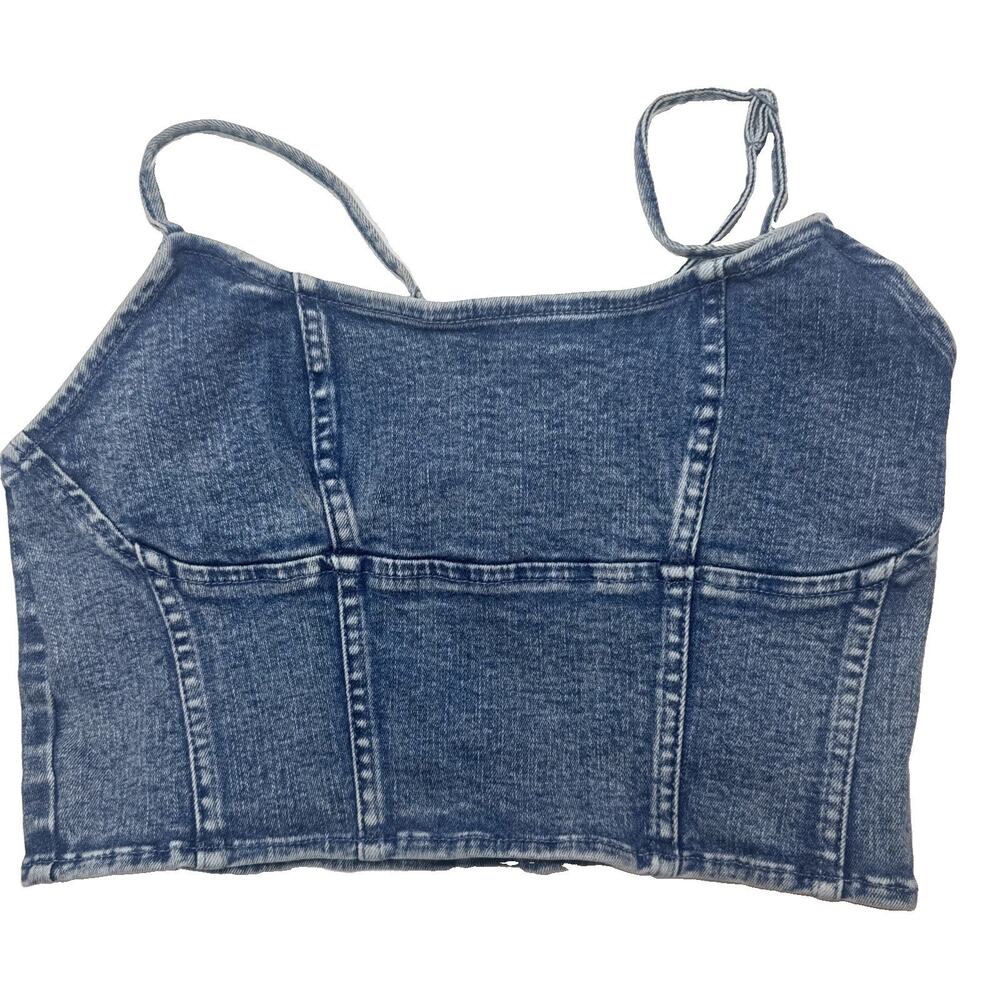 American Eagle Denim Crop Top Corset Style Stretchy Adjustable Womens Medium - Picture 2 of 5